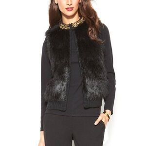 Michael Kors Chain Detail Faux Fur Knit Vest in Black